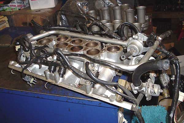 The Rover EFI intake manifold, partially assembled.