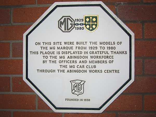 MG Car Club Plaque