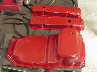 newly painted valve covers and big block buick oil pan