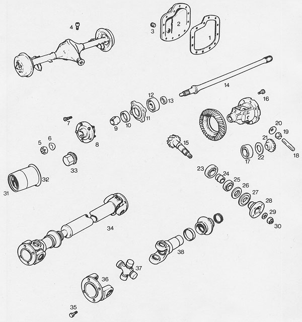 MGB GT V8 parts - Rear Axle and Propshaft Assembly