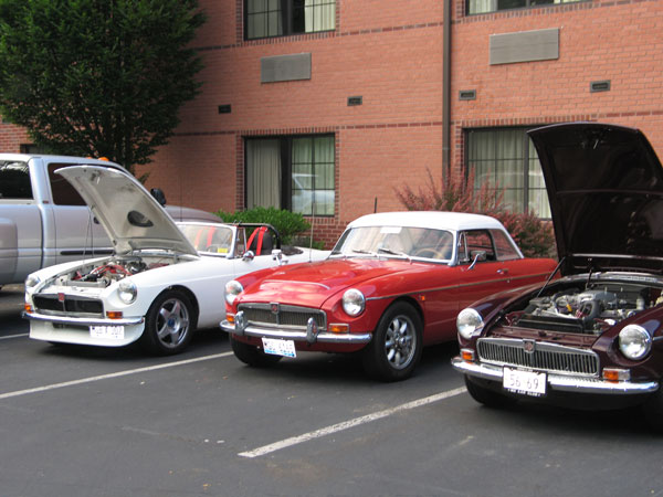Pete Mantell's Ford 302 MGB and Jim Stuart's Rover 4.0 MGB.