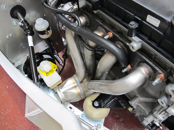Exhaust header, motor mount, and master cylinder details.