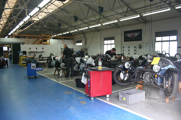 Morgan 3 Wheelers are assembled in these few workshop bays.