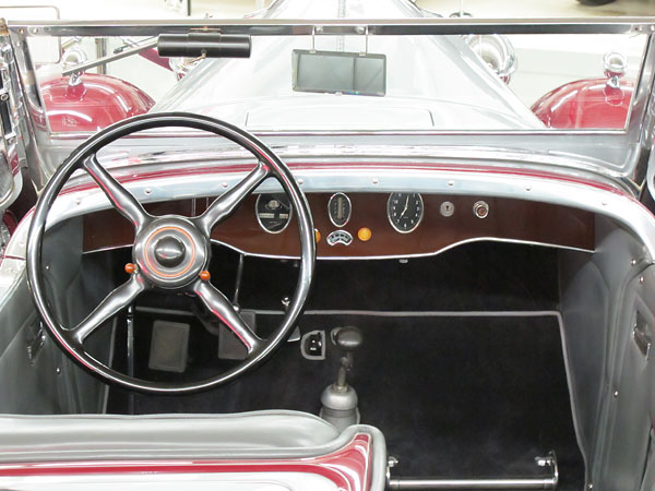 The Packard Speedster dashboard and steering wheel are both distinctive and elegant.