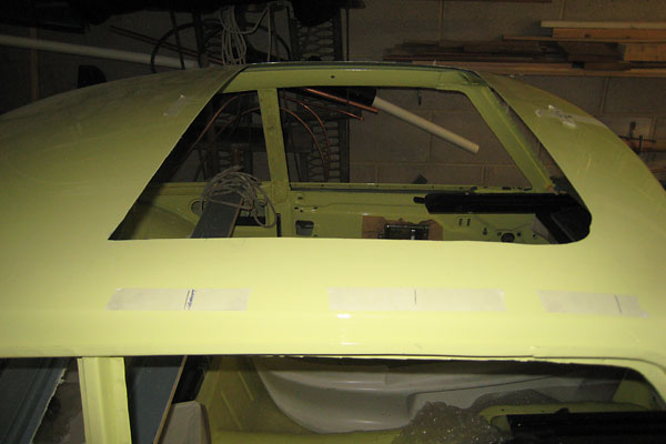 MGB GT roof, cut to accept the new sunroof.