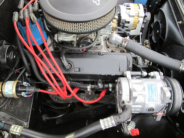 GM style distributor with electronic module, Lucas coil, and Accel Super Stock spark plug wires.