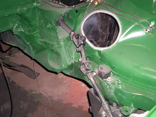 Steering shaft modifications to suit lowered front crossmember.