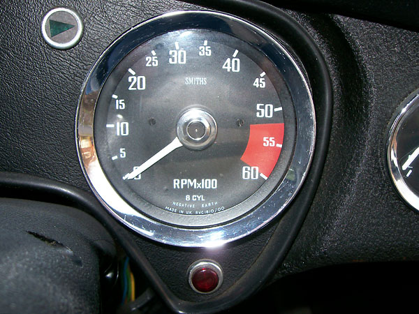 speedometer reads to 140mph. Rev counter indicates a redline at 5250rpm