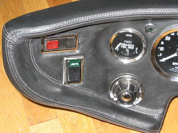 Custom leather-covered MGB dashboard.