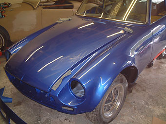newly painted MGB bonnet
