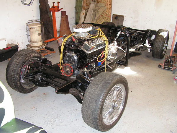 Mating the 1974 Chevrolet 350cid V8 engine to the MG TD frame.