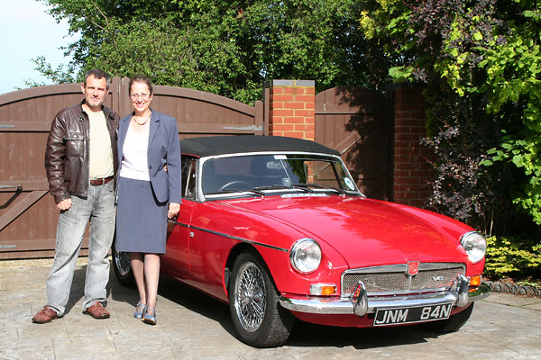 David and Terry Tetlow, and their 1975 MGB Tourer with Rover 3.5 V8