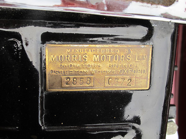 Manufactured by Morris Motors Ltd., Radiators Branch. Osberton Works, Oxford. (2858) (0373)