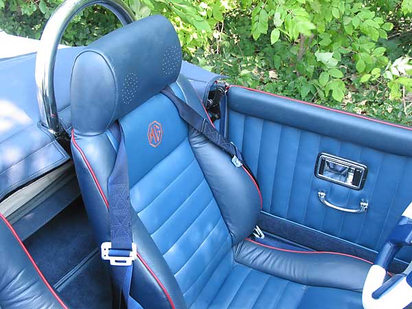 custom blue leather upholstered seats
