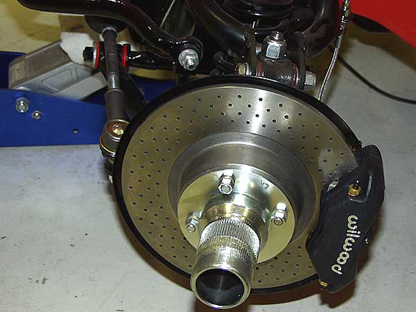 Wilwood calipers and cross-drilled MGB rotors