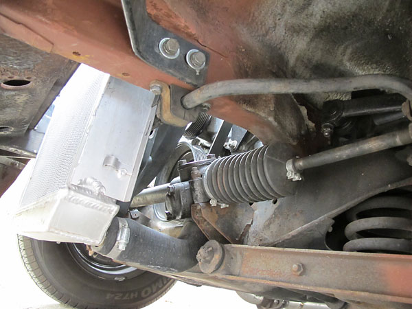 The factory didn't fit sway bars on 1974.5 MGBs, so Hank installed a bar from a 1977-80 MGB.