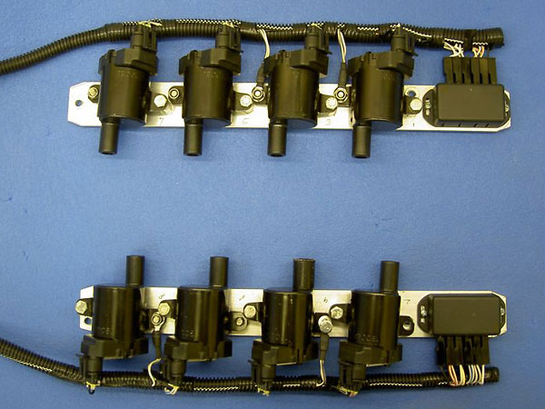 Crank-fired ignition system, featuring eight individual ignition coils.