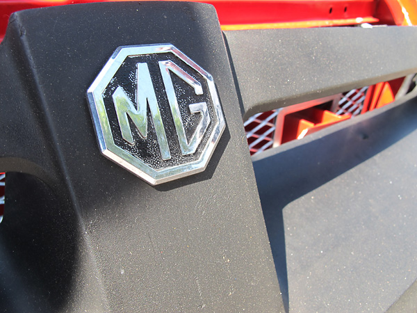 MG badge on a rubber bumper.