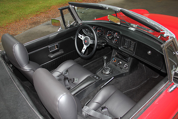 MGB interior trim, in classic all-black color scheme.