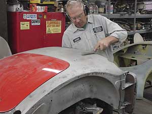 both traditional & modern body repair methods for vintage MG cars