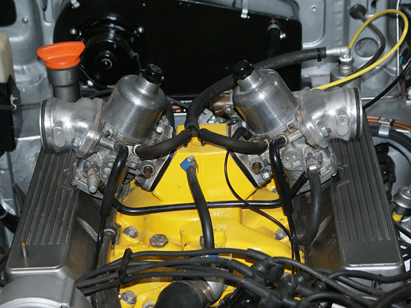 Dual SU HIF6 carburetors on standard Rover SD1 intake manifold.