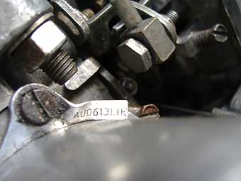 SU carburetor tag: AUD 613 LH