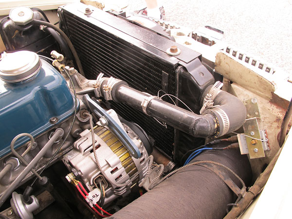 MG Midget 1500cc radiator, inverted and mounted off center.