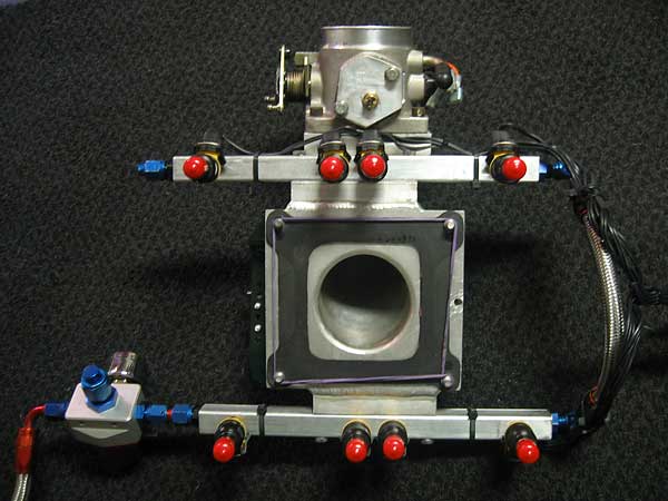 BBK 75mm throttle-body, fabricated plenum and plate mounts to cast manifold