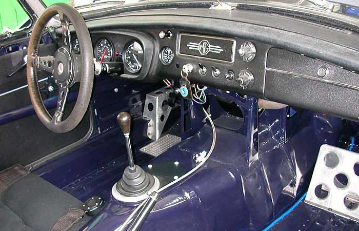 MGB racecar interior and dashboard