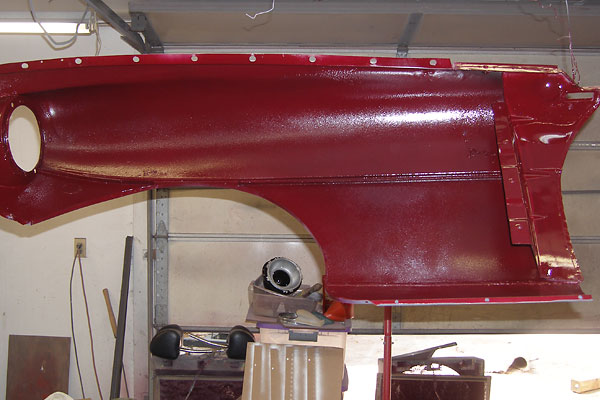 The insides of the front fenders were painted off-the-car, and then installed.