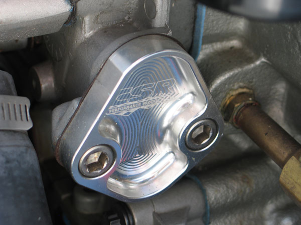 CSR billet aluminum mechanical fuel pump block-off plate.