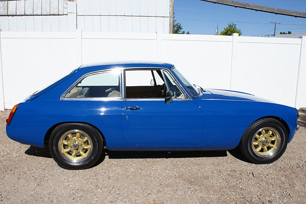 This MGB GT has been lowered ~1.25 inches, both front and rear.