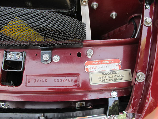 The Body and Commission numbers are stamped into plates secured to the bonnet lock platform.