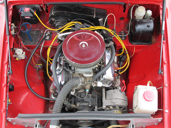GM 2.8L V6 with Edelbrock lower intake, Classic Conversions upper intake and Holley carb.