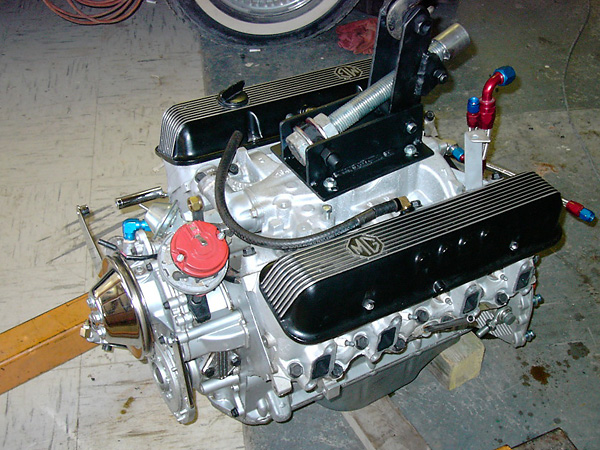Buick 215 aluminum V8, note extended dipstick tube and tilting hoist mechanism