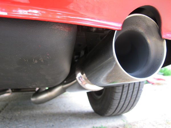 Cherry Bomb double wall exhaust tips, cut short and welded directly to the mufflers.