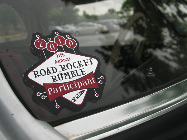 Cool retro-styled 2010 11th Annual Road Rocket Rumble Participant window sticker.