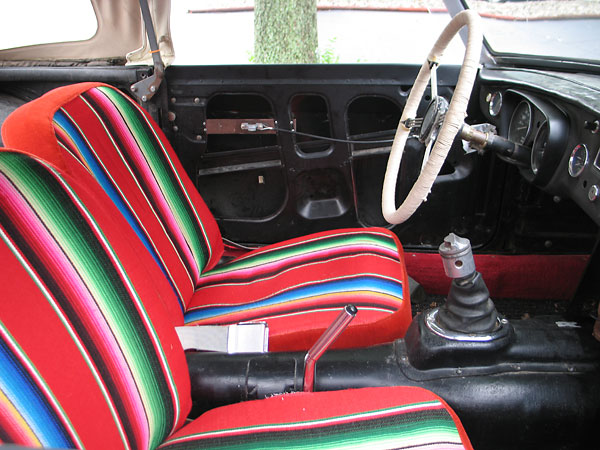 Custom seat upholstery, made from a Mexican blanket.