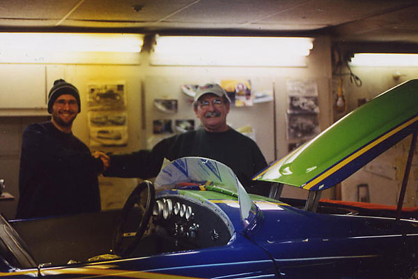 David Wayne and Cliff McKillop pose with the polycarbonate windscreen