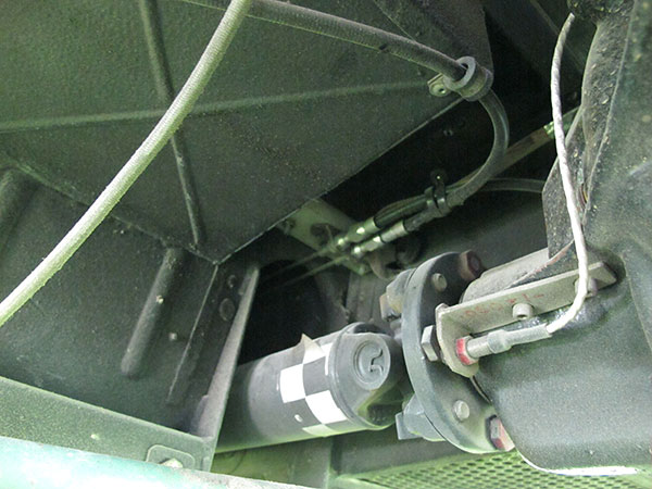 Vehicle speed sensor on axle's propshaft flange.