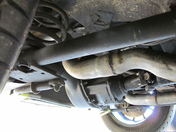 The rear anti-sway bar is stock, but it's been flipped around 180 degrees for exhaust clearance.