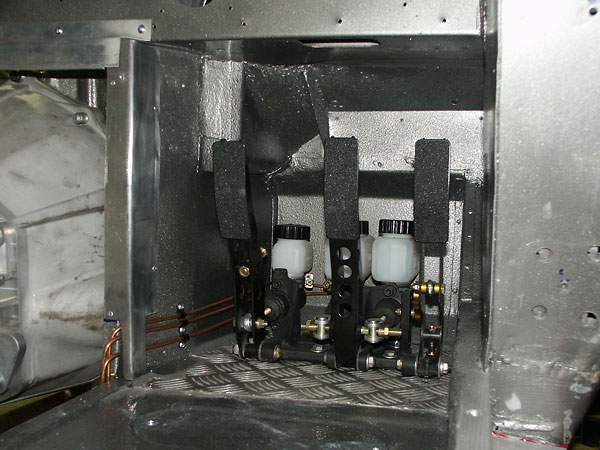 Tilton brake pedal set, featuring twin master cylinders with bias bar.