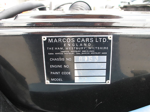 Marcos Cars chassis plate