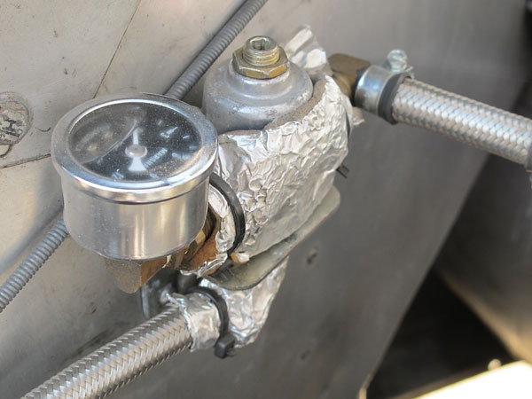 Holley adjustable fuel pressure regulator with Marshall liquid-filled fuel pressure gauge.