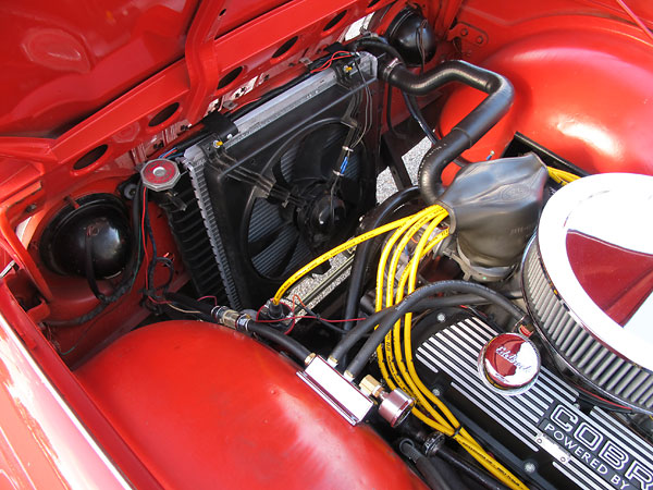 Radiator is from a Bronco. Fan is a GM electric, in a puller arrangement.