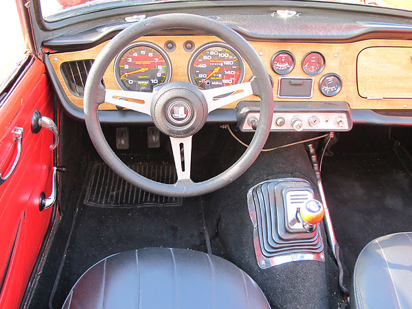 Steering wheel and gear shifter.