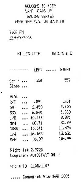 Quarter Mile Time Slip