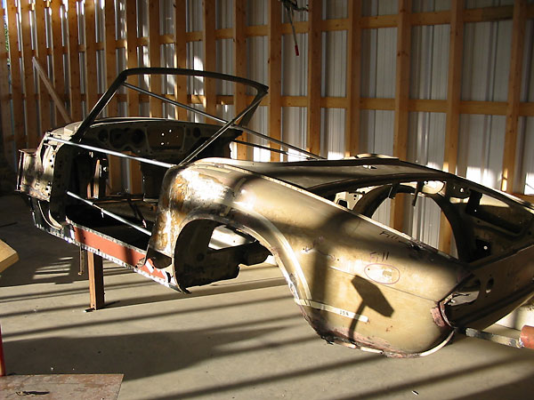 1974 Triumph Spitfire body, stripped and in the process of being reconditioned.