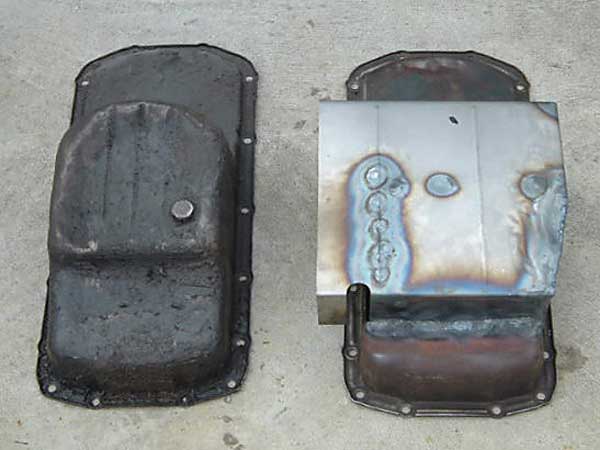 Stock (left) vs. Modified Pan (right) - Thin Metal Requires Delicate Welding