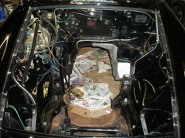 prepared engine compartment, firewall and transmission tunnel mods